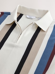 Blue/White Vertical Stripe Quarter Zip Polo Shirt - Image 6 of 7