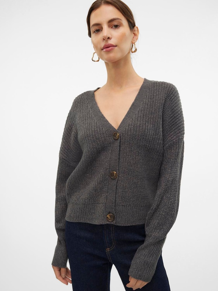 VERO MODA Grey Button Down Knitted Cardigan - Image 1 of 4 VERO MODA Grey Button Down Knitted Cardigan - Image 1 of 4