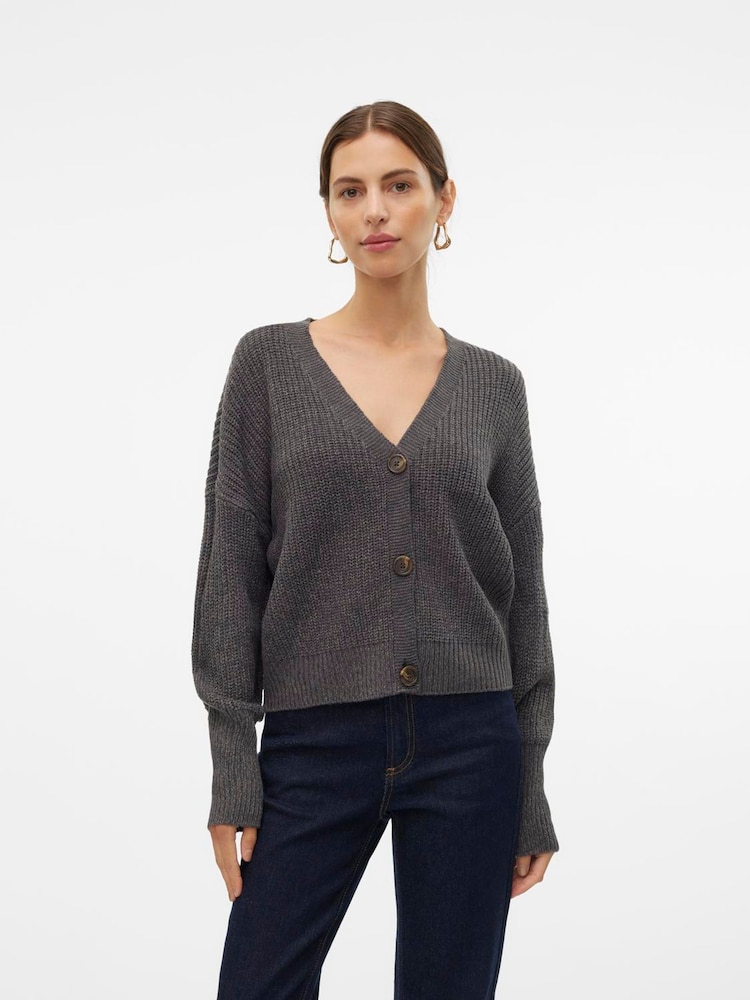 VERO MODA Grey Button Down Knitted Cardigan - Image 2 of 4 VERO MODA Grey Button Down Knitted Cardigan - Image 2 of 4
