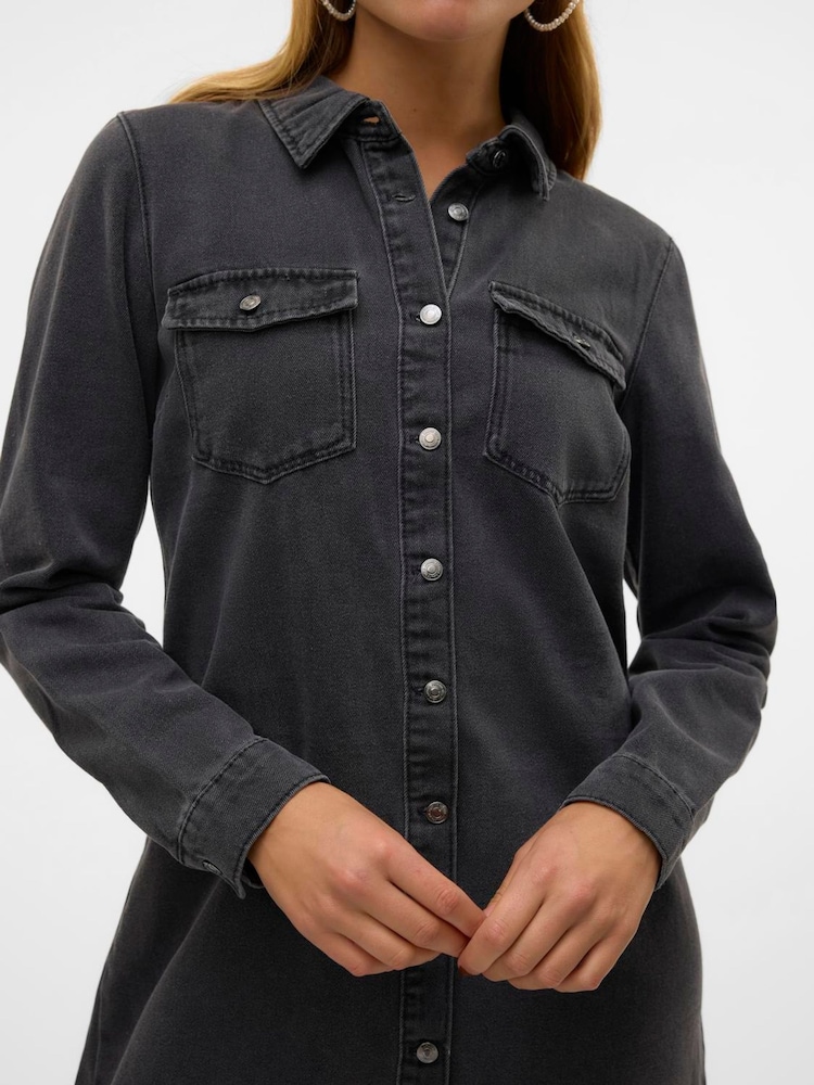 VERO MODA Black Long Sleeve Denim Dress - Image 4 of 4