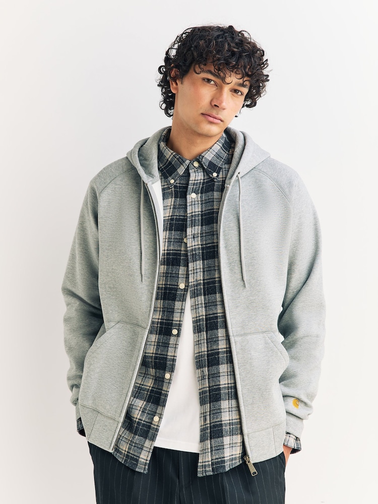 Carhartt WIP Grey Hooded Chase Zip Sweatshirt - Image 1 of 5