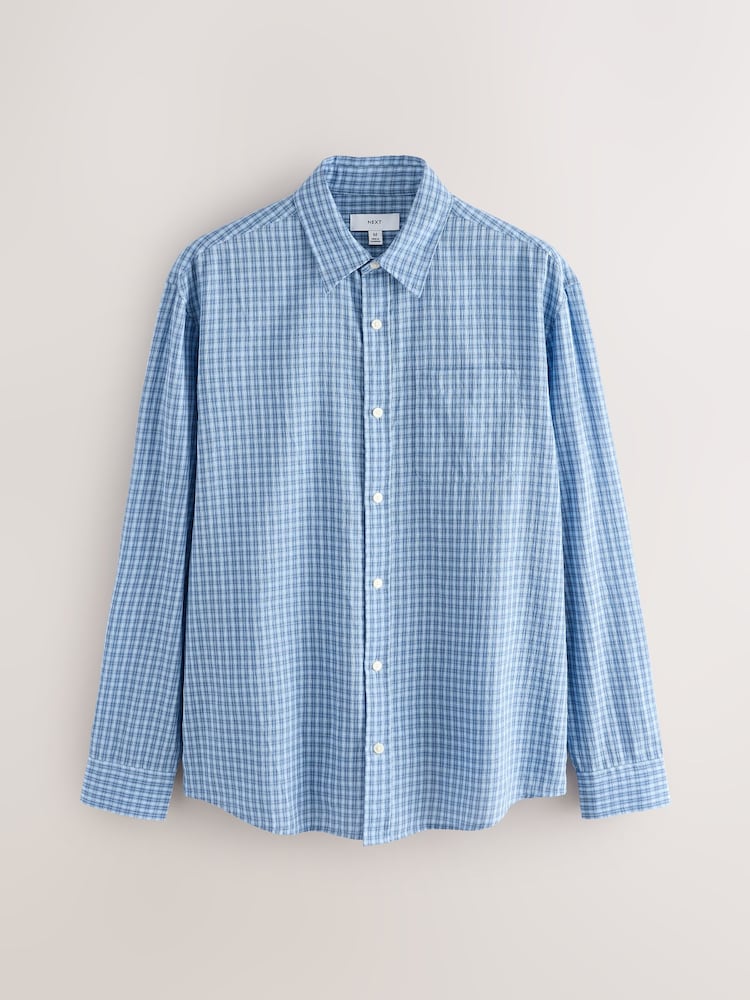 Light Blue Micro Check Long Sleeve Shirt - Image 1 of 3 Light Blue Micro Check Long Sleeve Shirt - Image 1 of 3