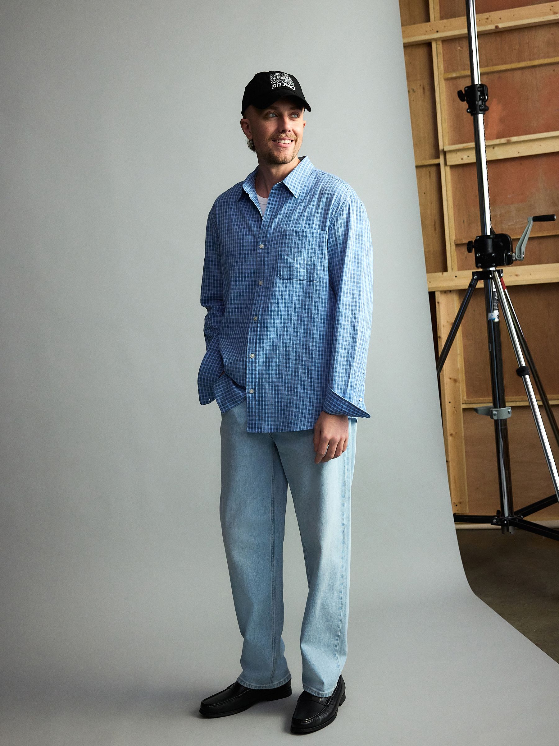 Buy Light Blue Relaxed Fit Micro Check Long Sleeve Shirt from Next USA
