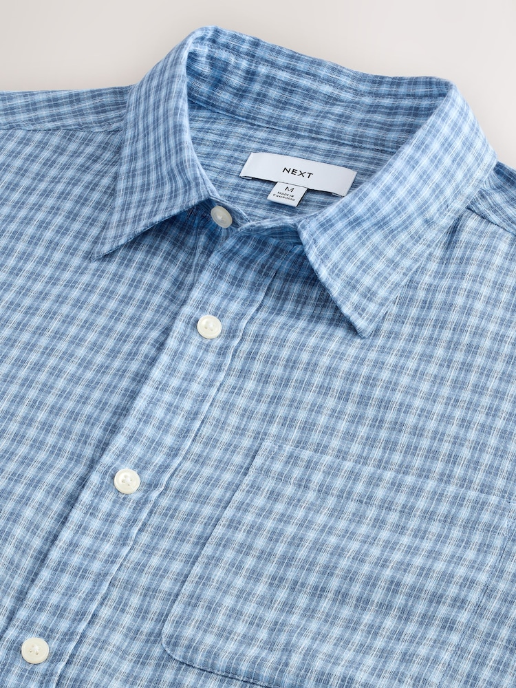 Light Blue Micro Check Long Sleeve Shirt - Image 3 of 3 Light Blue Micro Check Long Sleeve Shirt - Image 3 of 3