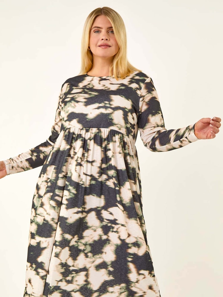 Roman Black Curve Abstract Print Midi Dress - Image 2 of 5 Roman Black Curve Abstract Print Midi Dress - Image 2 of 5