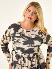 Roman Black Curve Abstract Print Midi Dress - Image 4 of 5