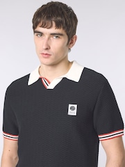 Pretty Green Black Stratosphere Knit Polo Shirt - Image 3 of 4