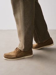 Neutral Stitch Detail Suede Boat Shoes - Image 1 of 7