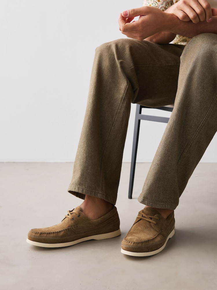 Neutral Stitch Detail Suede Boat Shoes - Image 2 of 7