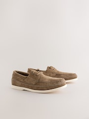 Neutral Stitch Detail Suede Boat Shoes - Image 3 of 7