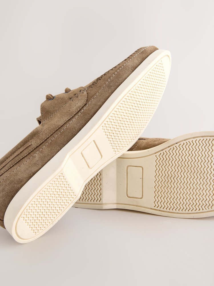 Neutral Stitch Detail Suede Boat Shoes - Image 5 of 5