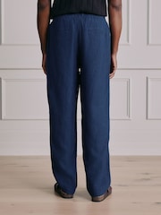 Navy Relaxed Fit Signature Linen Trousers With Elasticated Waist - Image 2 of 6