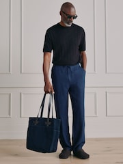 Navy Relaxed Fit Signature Linen Trousers With Elasticated Waist - Image 3 of 6