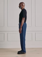Navy Relaxed Fit Signature Linen Trousers With Elasticated Waist - Image 4 of 6