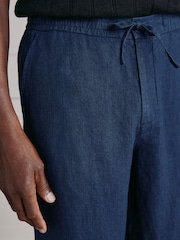 Navy Relaxed Fit Signature Linen Trousers With Elasticated Waist - Image 5 of 6