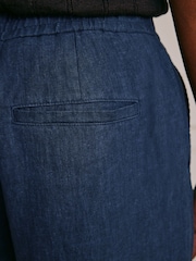 Navy Relaxed Fit Signature Linen Trousers With Elasticated Waist - Image 6 of 6