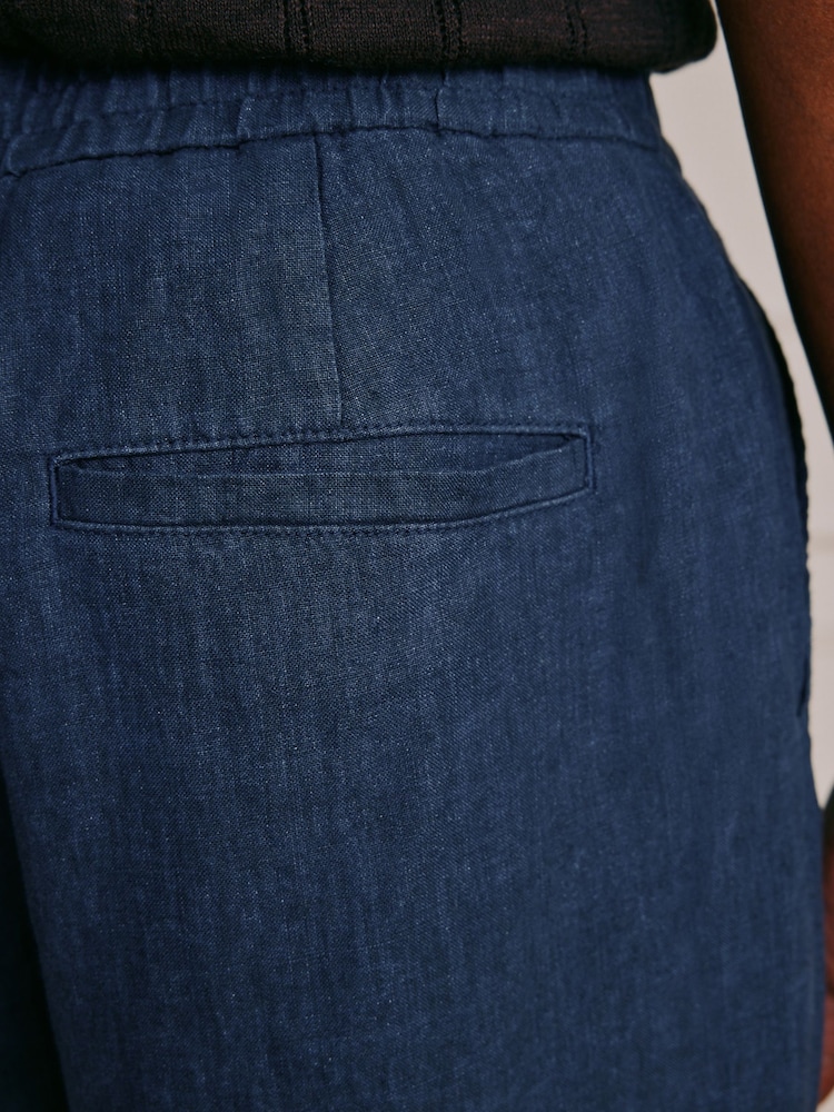 Navy Relaxed Fit Signature Linen Trousers With Elasticated Waist - Image 6 of 6