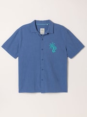 FatFace Blue Short Sleeve Relaxed Fit Graphic Placement Embroidery Shirt - Image 5 of 5