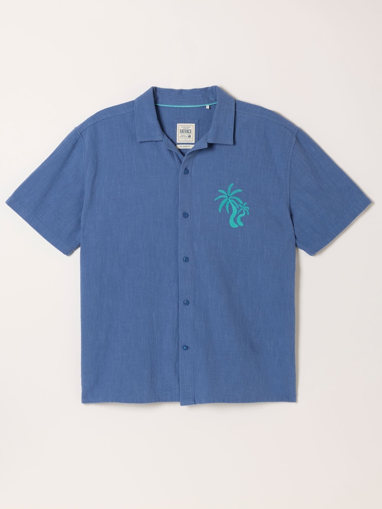 FatFace Blue Short Sleeve Relaxed Fit Graphic Placement Embroidery Shirt - Image 5 of 5