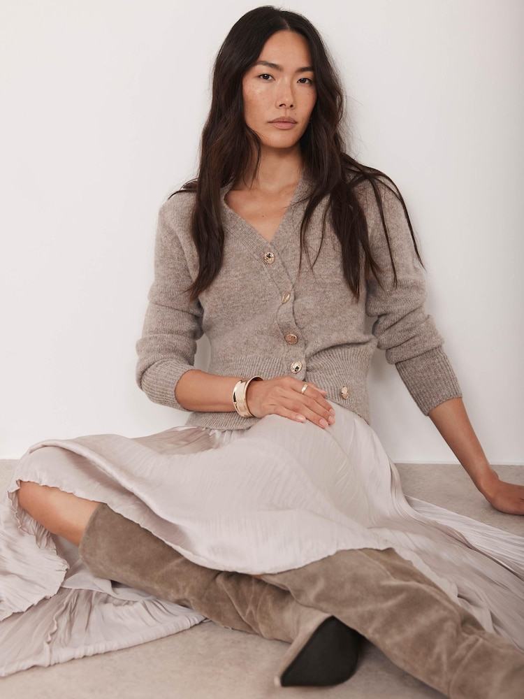 Mint Velvet Natural Asymmetric Detail Cardigan - Image 1 of 8