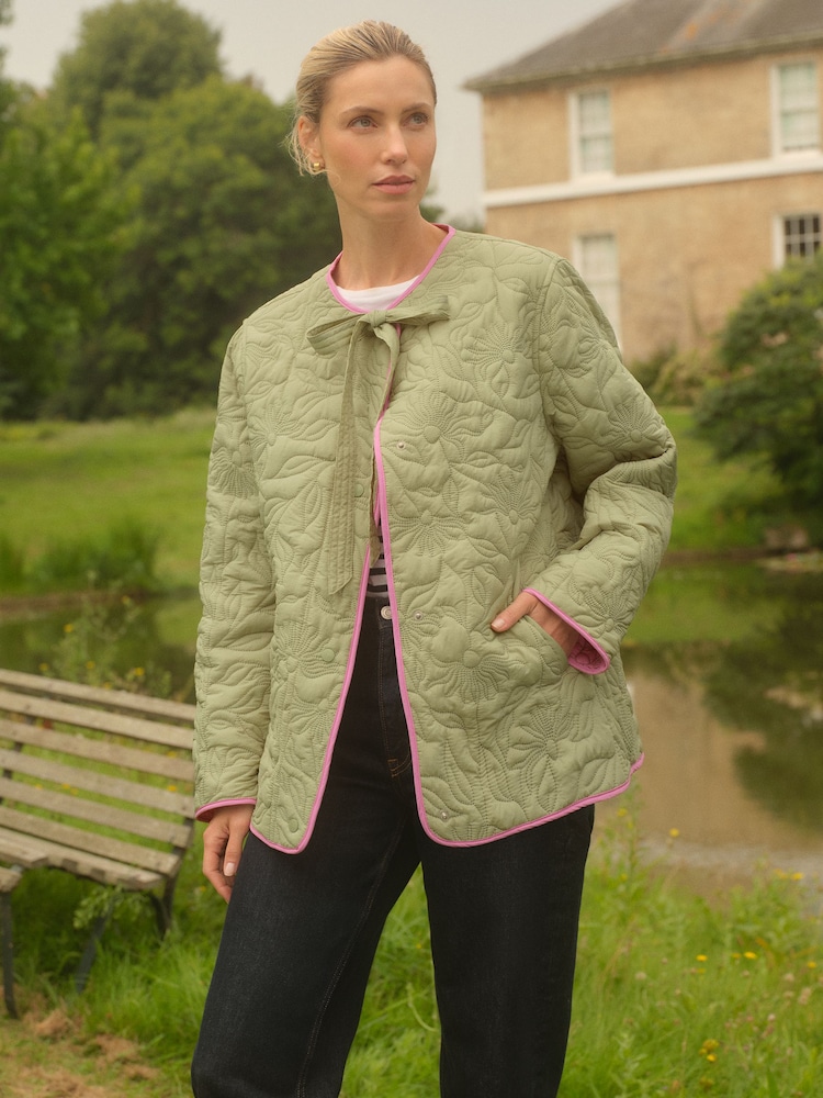 Love & Roses Khaki Green Quilted Floral Jacket - Image 1 of 4