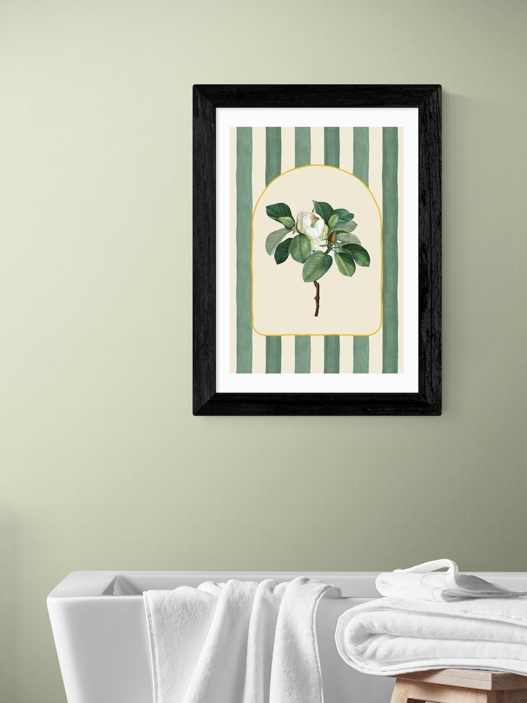 East End Prints Black Stripey Magnolia Wall Art Print by Oh Fine! Art - Image 1 of 3 East End Prints Black Stripey Magnolia Wall Art Print by Oh Fine! Art - Image 1 of 3