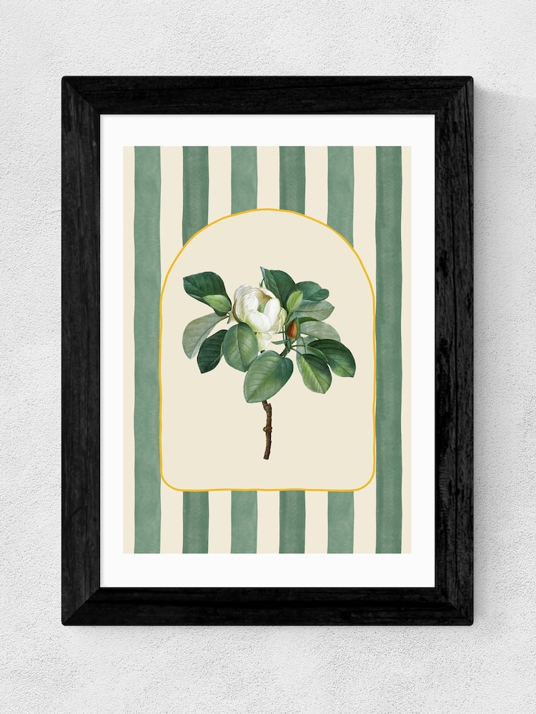 East End Prints Black Stripey Magnolia Wall Art Print by Oh Fine! Art - Image 2 of 3 East End Prints Black Stripey Magnolia Wall Art Print by Oh Fine! Art - Image 2 of 3
