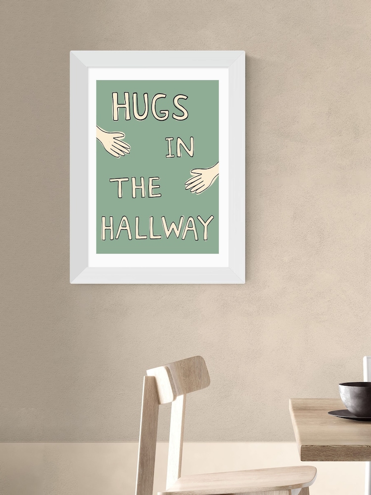East End Prints White Hugs In The Hallway Wall Art Print by Amber May Art - Image 1 of 3