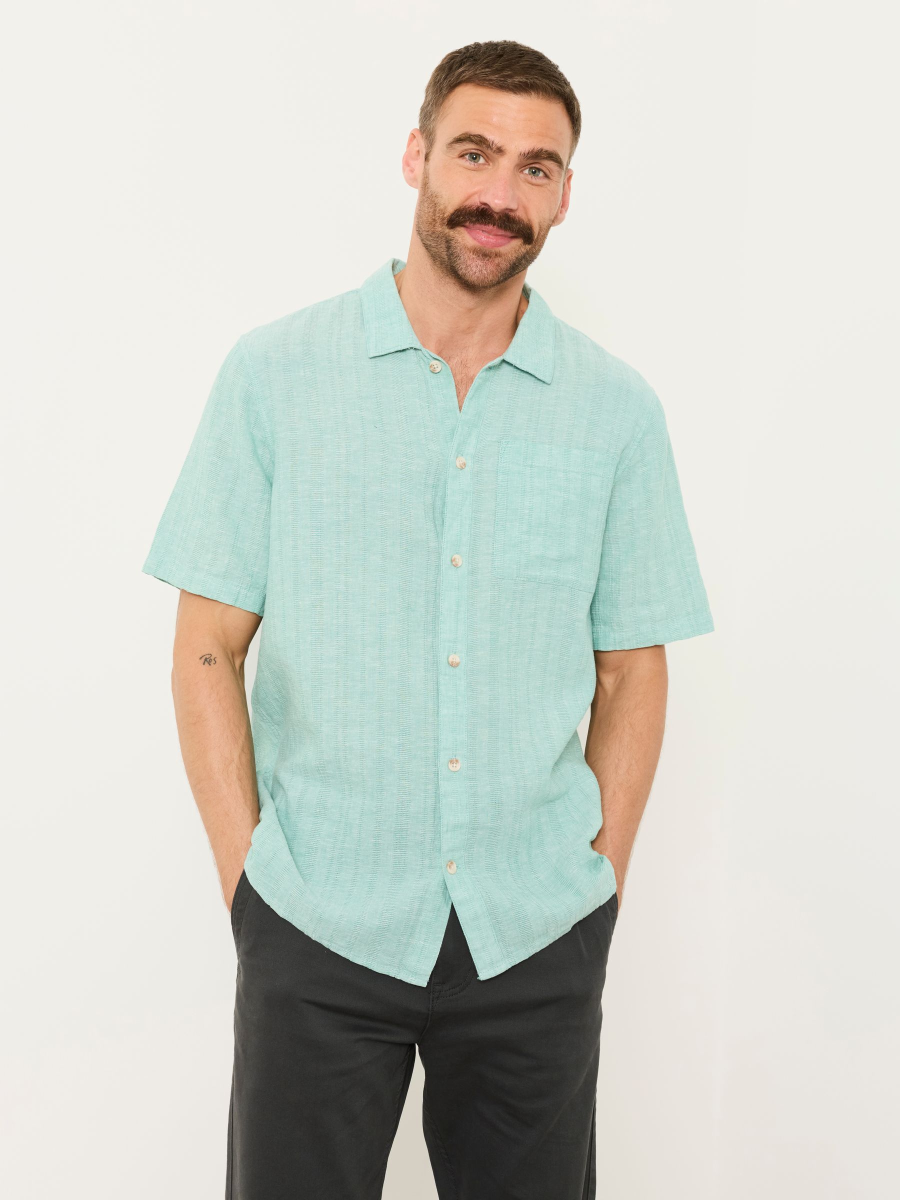 Buy FatFace Bugle Light Teal Bold Stripe Short Sleeve Shirt from