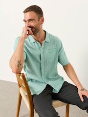 FatFace Bugle Light Teal Bold Stripe Short Sleeve Shirt - Image 4 of 5