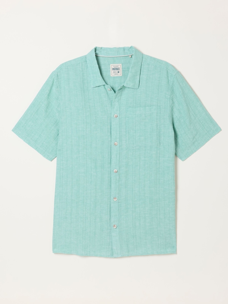 FatFace Bugle Light Teal Bold Stripe Short Sleeve Shirt - Image 5 of 5 FatFace Bugle Light Teal Bold Stripe Short Sleeve Shirt - Image 5 of 5