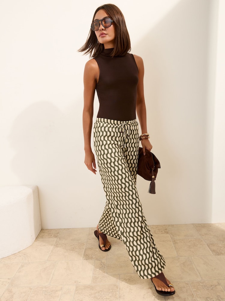 Friends Like These White/ Green Striped Jersey Tie Waist Trousers - Image 1 of 5