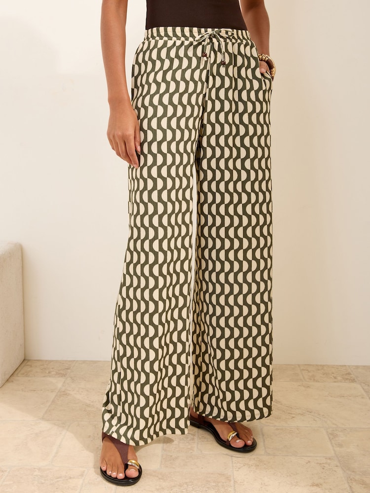 Friends Like These White/ Green Striped Jersey Tie Waist Trousers - Image 2 of 5
