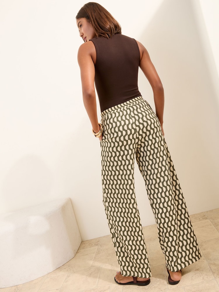 Friends Like These White/ Green Striped Jersey Tie Waist Trousers - Image 5 of 5