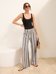 Friends Like These Black/White Striped Jersey Tie Waist Trousers - Image 1 of 5
