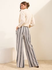 Friends Like These Black/White Striped Jersey Tie Waist Trousers - Image 5 of 5