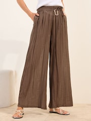 Friends Like These Light Brown Belted Pleated Palazzo Trousers - Image 3 of 4