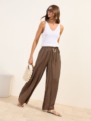 Friends Like These Light Brown Belted Pleated Palazzo Trousers - Image 4 of 4