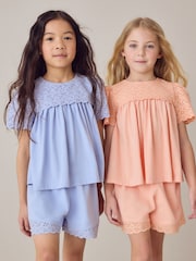 Laura Ashley Blue Broderie Anglaise Frill Top and Shorts Set - Image 1 of 11