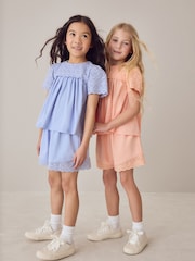 Laura Ashley Blue Broderie Anglaise Frill Top and Shorts Set - Image 2 of 11