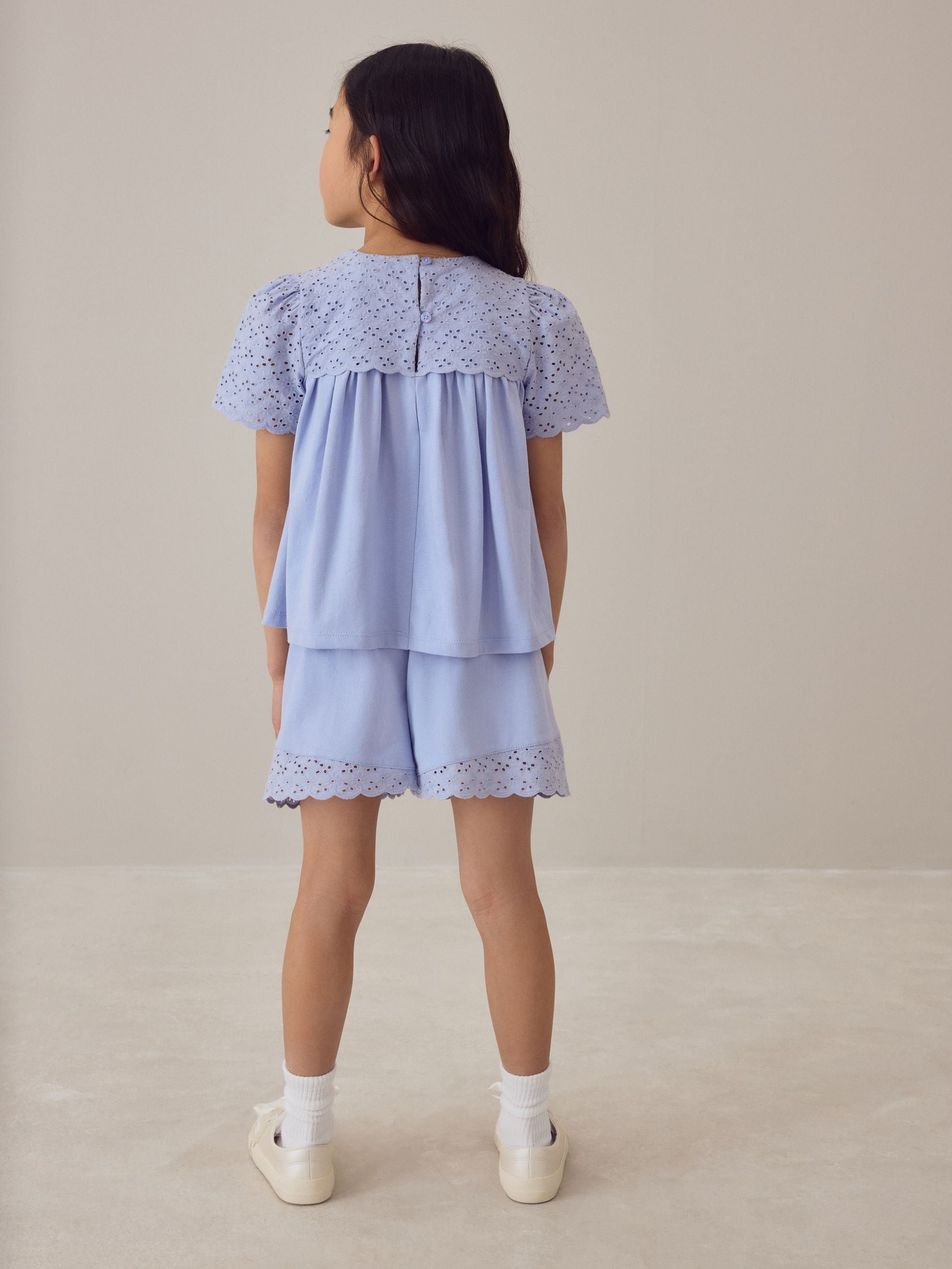 Buy Laura Ashley Blue Broderie Anglaise Frill Top and Shorts Set