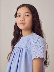 Laura Ashley Blue Broderie Anglaise Frill Top and Shorts Set - Image 5 of 11