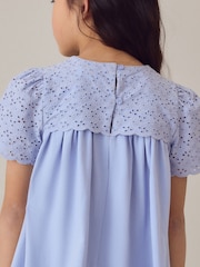 Laura Ashley Blue Broderie Anglaise Frill Top and Shorts Set - Image 6 of 11