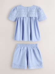 Laura Ashley Blue Broderie Anglaise Frill Top and Shorts Set - Image 9 of 11