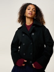Omnes Black Clyde Wool-Blend Cropped Structured Boxy Coat - Image 3 of 5