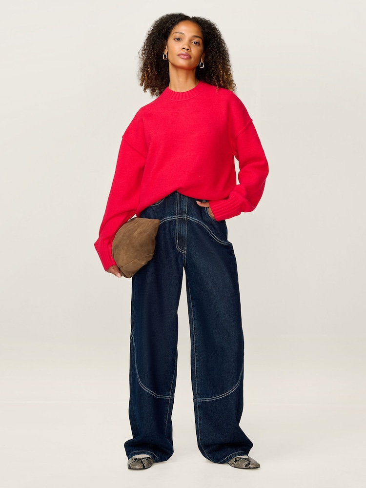 Omnes Red Clementine Oversized Slouchy Crew Neck Jumper - Image 1 of 5