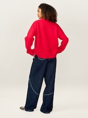 Omnes Red Clementine Oversized Slouchy Crew Neck Jumper - Image 2 of 5