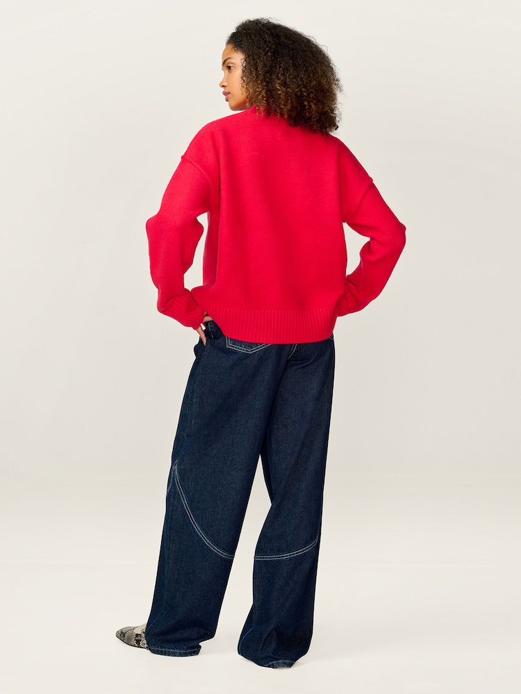 Omnes Red Clementine Oversized Slouchy Crew Neck Jumper - Image 2 of 5