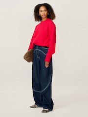 Omnes Red Clementine Oversized Slouchy Crew Neck Jumper - Image 3 of 5