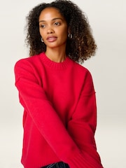 Omnes Red Clementine Oversized Slouchy Crew Neck Jumper - Image 4 of 5